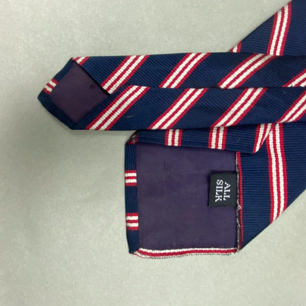VTG‎ James River Traders Tie Mens Repp Silk Striped Preppy Blue Red White 60x3